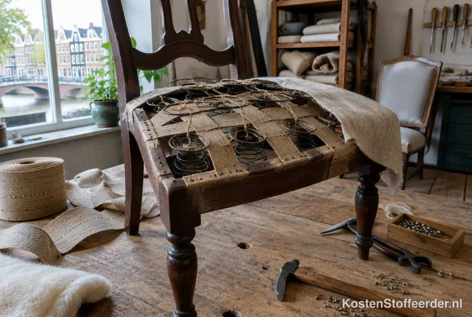 Antieke stoel in de stoffeerderij